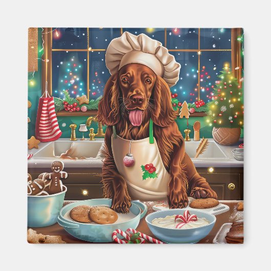 Ierse Setter Kerstbakfeest: Festieve Kerst  Magneet (Voorkant)