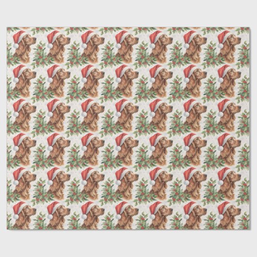 Ierse Setter Kerstmis Hulst Aquarel Cadeaupapier (Vlak)