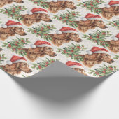 Ierse Setter Kerstmis Hulst Aquarel Cadeaupapier (Hoek)