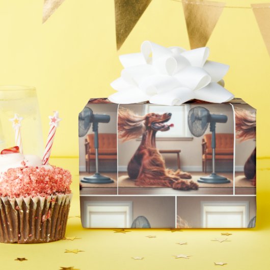 Ierse Setter koelt af voor een ventilator Cadeaupapier (Verjaardagsfeest)
