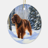 Ierse Setter Laat het Sneeuwen Kerstmis Keramisch Ornament (Links)