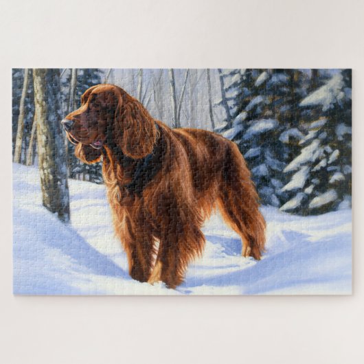 Ierse Setter Laat het Sneeuwen Kerstmis Legpuzzel (Horizontaal)
