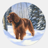 Ierse Setter Laat het Sneeuwen Kerstmis Ronde Sticker (Voorkant)