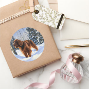 Ierse Setter Laat het Sneeuwen Kerstmis Ronde Sticker
