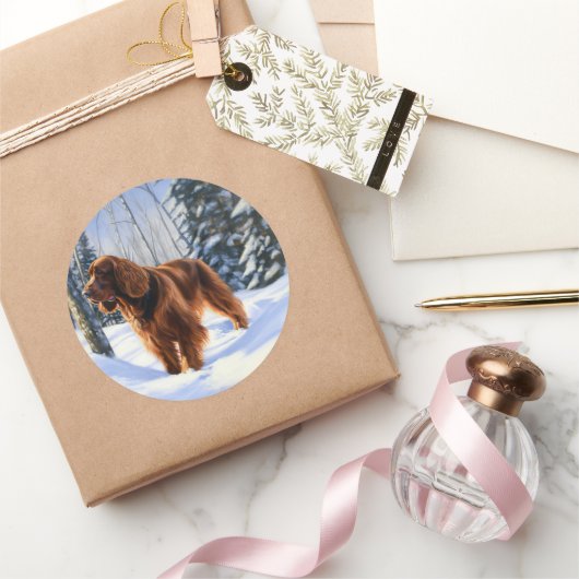 Ierse Setter Laat het Sneeuwen Kerstmis Ronde Sticker (Geschenken)