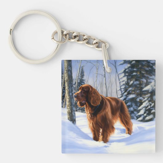 Ierse Setter Laat het Sneeuwen Kerstmis Sleutelhanger (Voorkant)
