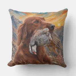 Ierse Setter met Chukar Patrijs ,Kunst Buitenkussen