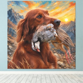 Ierse Setter met Chukar Patrijs ,Kunst Canvas Afdruk