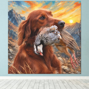 Ierse Setter met Chukar Patrijs ,Kunst  Canvas Afdruk