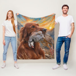 Ierse Setter met Chukar Patrijs ,Kunst Fleece Deken