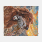 Ierse Setter met Chukar Patrijs ,Kunst  Fleece Deken (Voorkant (Horizontaal))