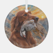 Ierse Setter met Chukar Patrijs ,Kunst Glas Ornament (Voorkant)