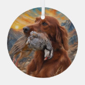 Ierse Setter met Chukar Patrijs ,Kunst Glas Ornament (Achterkant)