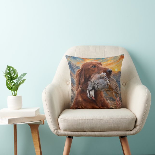Ierse Setter met Chukar Patrijs ,Kunst  Kussen (Stoel)