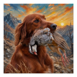 Ierse Setter met Chukar Patrijs ,Kunst Perfect Poster