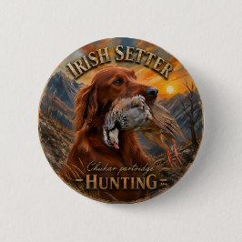 Ierse Setter met Chukar Patrijs ,Kunst Ronde Button 5,7 Cm
