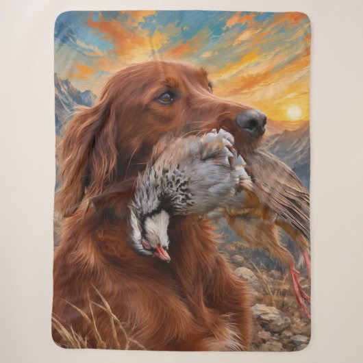 Ierse Setter met Chukar Patrijs ,Kunst Sherpa Deken (Voorkant)