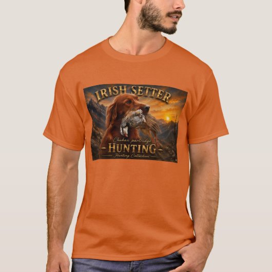 Ierse Setter met Chukar Patrijs ,Kunst T-shirt (Voorkant)