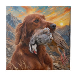 Ierse Setter met Chukar Patrijs ,Kunst Tegeltje