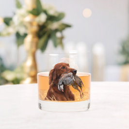 Ierse Setter met Chukar Patrijs ,Kunst Whisky Glas