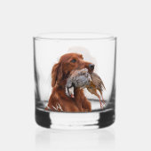 Ierse Setter met Chukar Patrijs ,Kunst Whisky Glas (Achterkant)