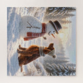 Ierse Setter met een Sneeuwman Legpuzzel (Horizontaal)