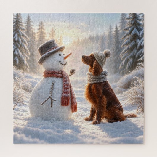 Ierse Setter met een Sneeuwman Legpuzzel (Verticaal)