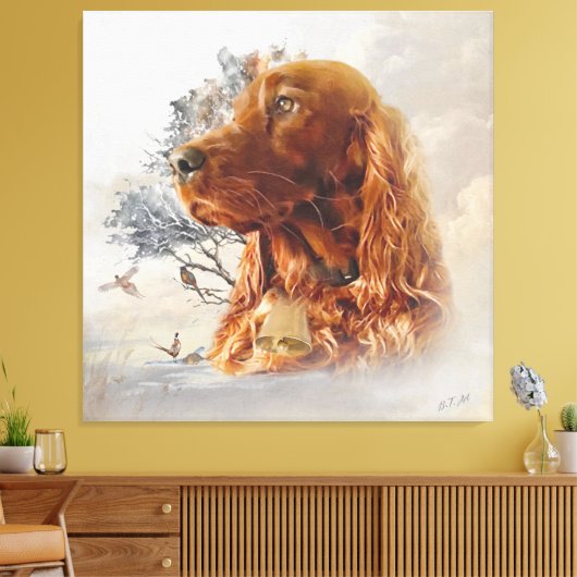Ierse setter met fazant canvas afdruk (Insitu (Woonkamer))