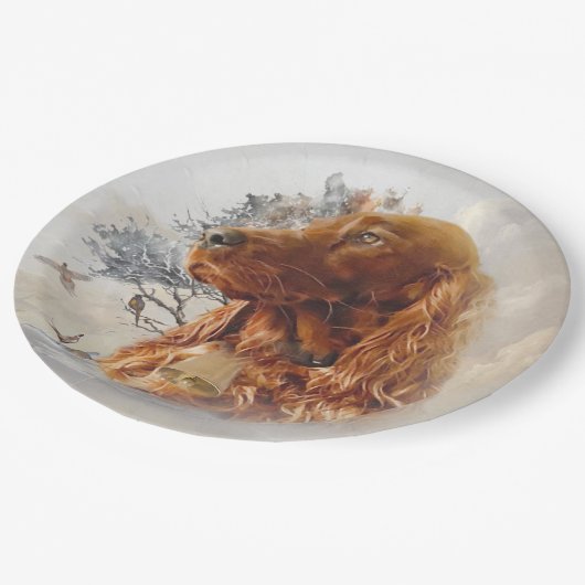 Ierse setter met fazant papieren bordje (Gekanteld)