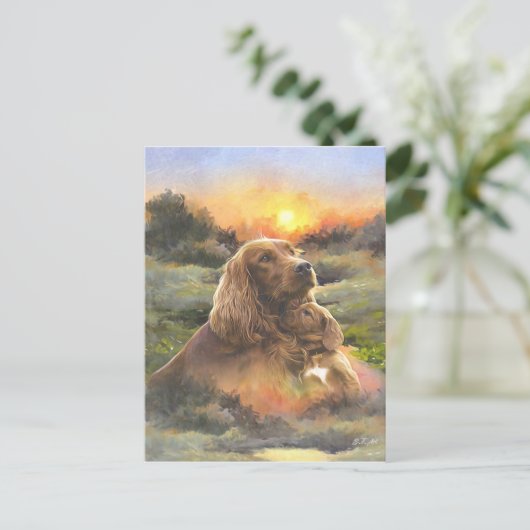 Ierse setter met puppy briefkaart (Staand voorkant)