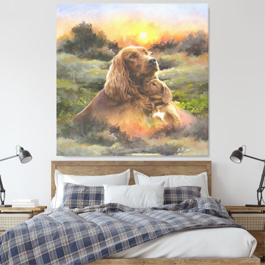 Ierse setter met puppy canvas afdruk (Insitu (Slaapkamer))