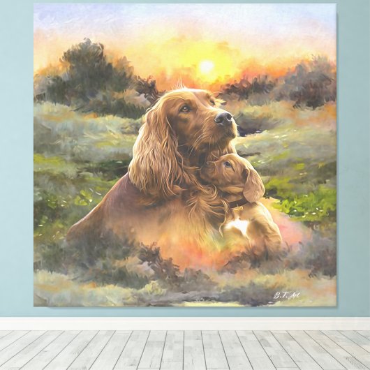 Ierse setter met puppy canvas afdruk (Insitu (Houten vloer))