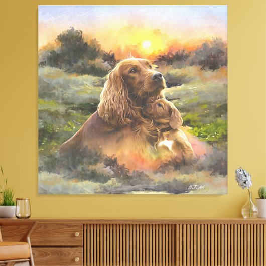Ierse setter met puppy canvas afdruk (Insitu (Woonkamer))