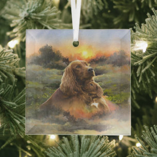 Ierse setter met puppy glas ornament