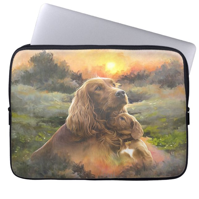 Ierse setter met puppy laptop sleeve (Voorkant)