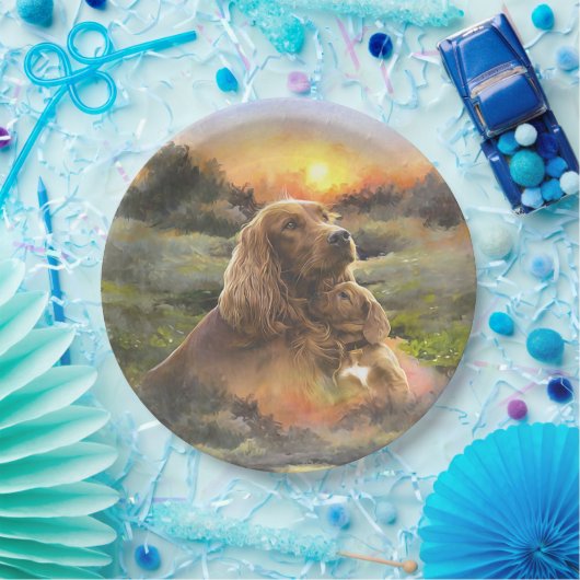 Ierse setter met puppy papieren bordje (Feest)