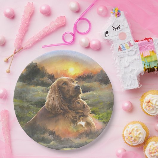 Ierse setter met puppy papieren bordje (Feest)