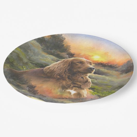 Ierse setter met puppy papieren bordje (Gekanteld)