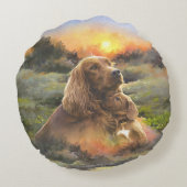 Ierse setter met puppy rond kussen (Achterkant)