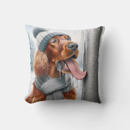 Ierse setter met tong op bevroren paal kussen