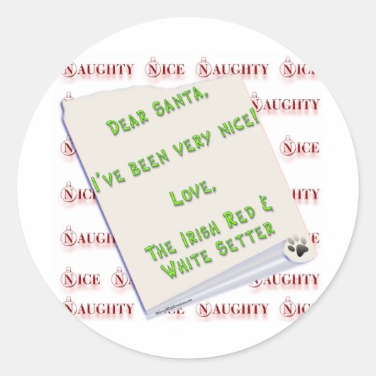 Ierse Setter Naughty Nice Ronde Sticker (Voorkant)