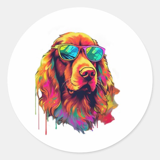 Ierse Setter Neon Design Ronde Sticker (Voorkant)