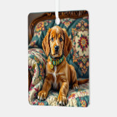 Ierse Setter Puppy Dog Gepersonaliseerde Kerst Metalen Ornament (Voorkant links)