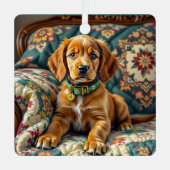 Ierse Setter Puppy Dog Gepersonaliseerde Kerst Metalen Ornament (Voorkant)