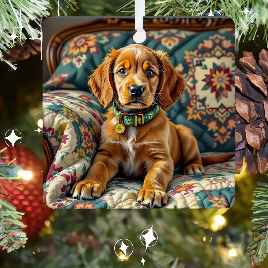 Ierse Setter Puppy Dog Gepersonaliseerde Kerst Metalen Ornament