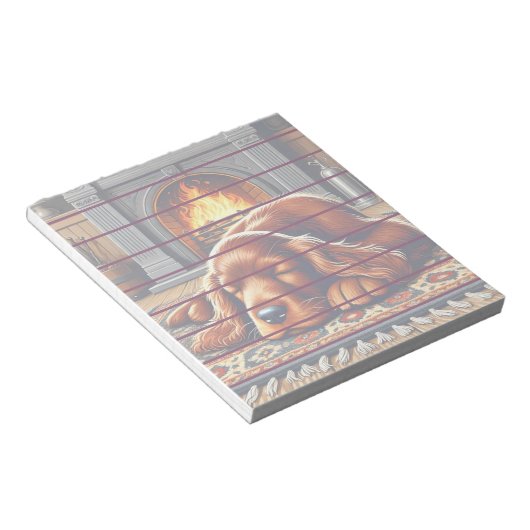 Ierse Setter Puppy Slapen bij een warme open haard Notitieblok (Schuin)