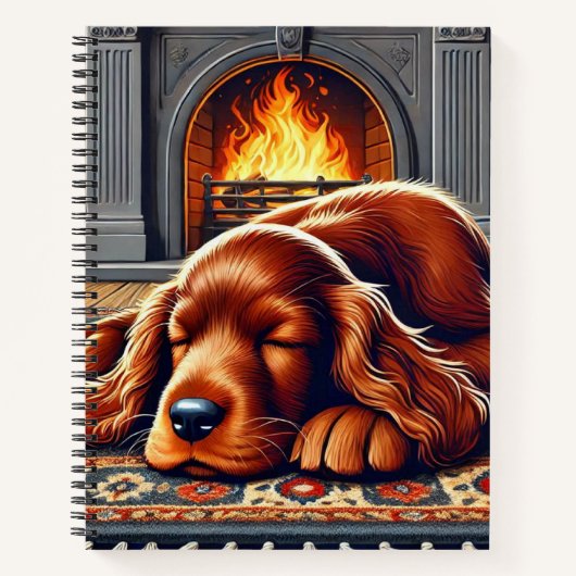 Ierse Setter Puppy Slapen bij een warme open haard Notitieboek (Voorkant)