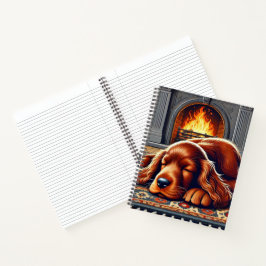 Ierse Setter Puppy Slapen bij een warme open haard Notitieboek