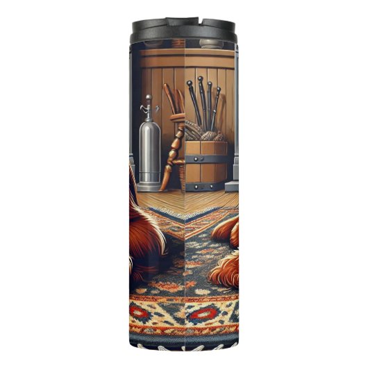 Ierse Setter Puppy Slapen bij een warme open haard Thermosbeker (Achterkant)