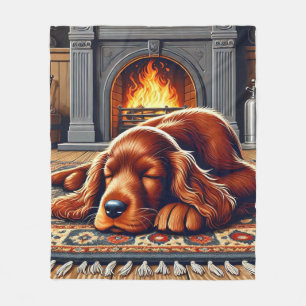 Ierse Setter Puppy Slapend bij een Warme Haard Fleece Deken